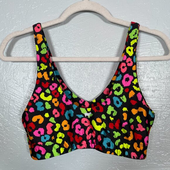 Goldsheep Women M Rainbow Animal Print Sports Bra Top U Front Back No Wire - Picture 4 of 6